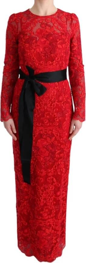 Dolce & Gabbana Bloemen ricamo schede lange jurk Rood Dames