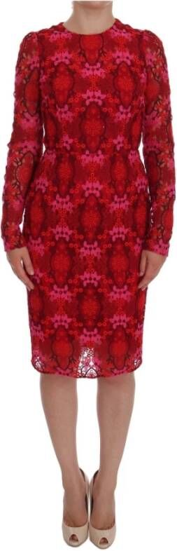 Dolce & Gabbana Floral Crochet Lace Red Pink Sheath Dress Rood Dames