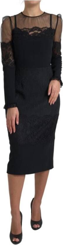 Dolce & Gabbana Bloemenkanten Sheath Midi Jurk Black Dames