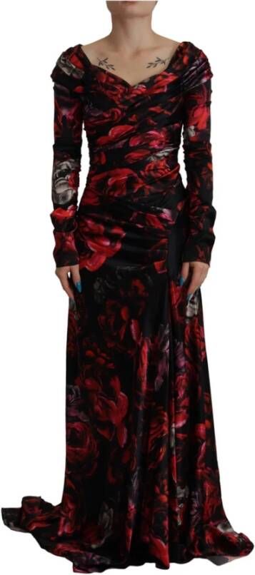 Dolce & Gabbana Zwarte bloemen A-Line Sheath jurk Multicolor Dames