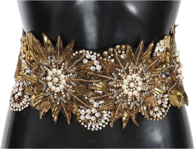 Dolce & Gabbana Bloemkristalgouden parel brede taille riem Geel Dames