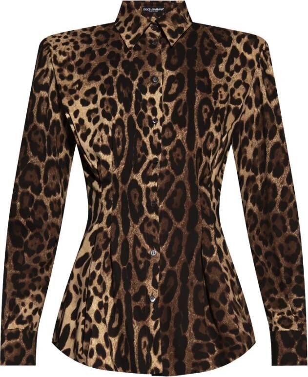 Dolce & Gabbana Luipaardprint Zijden Shirt Bruin Brown Dames
