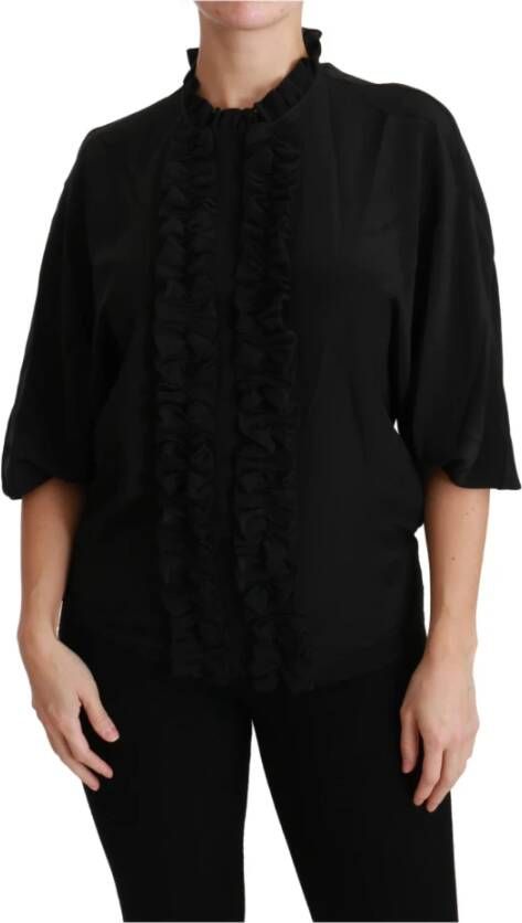 Dolce & Gabbana Luxe Zwarte Zijden Korte Mouw Blouse Black Dames