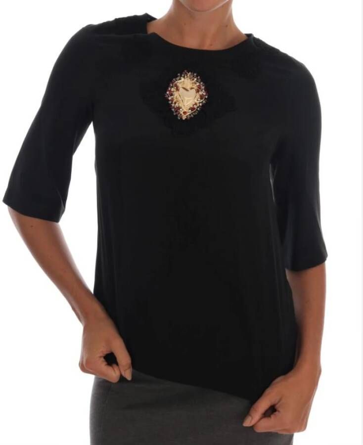 Dolce & Gabbana Sacred Heart Lace Top Blouse Black Dames