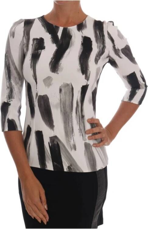 Dolce & Gabbana Gestreepte Bedrukte Blouse Top Black Dames