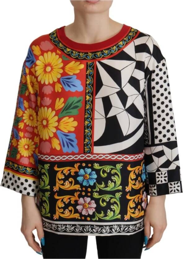 Dolce & Gabbana Multicolor Bedrukte Barok Zijden Blouse Multicolor Dames