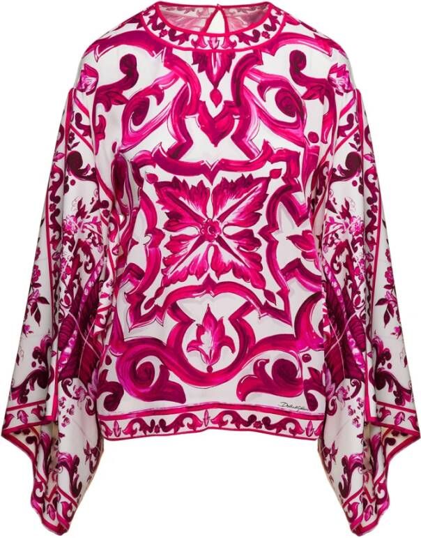 Dolce & Gabbana Majolica Print Zijden Blouse Pink Dames