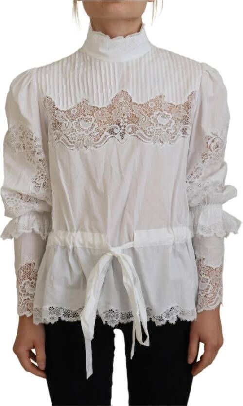 Dolce & Gabbana Witte katoenen blouse met kanten afwerking en col White Dames
