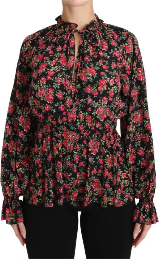 Dolce & Gabbana Zwarte Rose Print Bloemen Shirt Top Zwart Dames