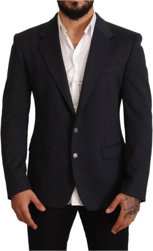 Dolce & Gabbana Blue Cotton Slim Fit Coat Blazer Jacket Blauw Heren