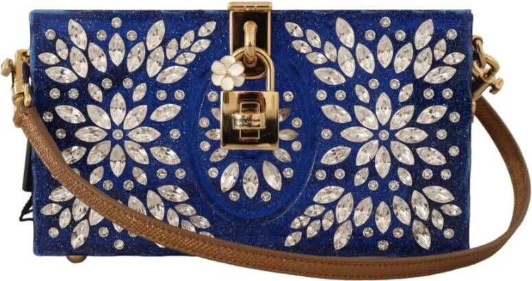 Dolce & Gabbana Blue Crystals Studs Cross Body BOX Bag Blauw Dames