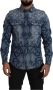 Dolce & Gabbana Blue Denim Stretch DG Logo Casual Mens Slim Shirt Blauw Heren - Thumbnail 1