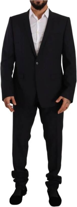 Dolce & Gabbana Blue Gold Wool Single Breasted 2 Piece Suit Blauw Heren