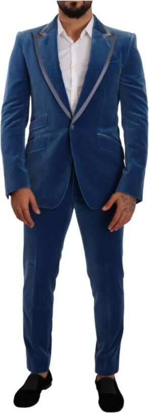 Dolce & Gabbana Blue Sicilia Velvet Slim Fit 2 Piece Suit Blauw Heren