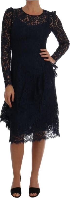 Dolce & Gabbana Blue Taormina Floral Lace Sheath Dress Zwart Dames