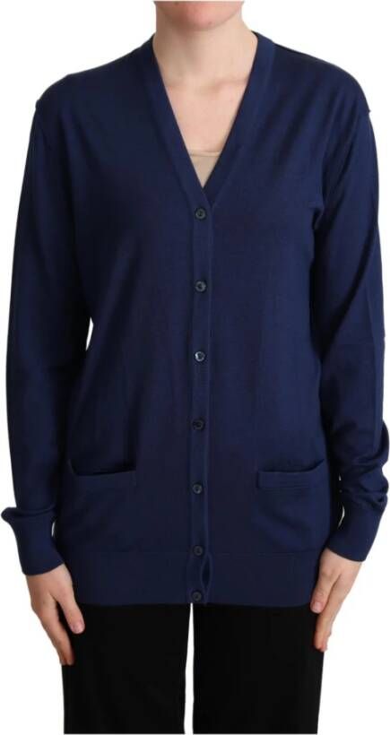 Dolce & Gabbana Blue Virgin Wool Button Down Cardigan Sweater Blauw Dames