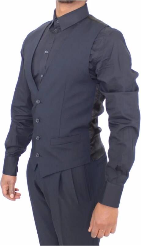 Dolce & Gabbana Blue Wool Formele kleding Vest Gilet Jacket Grijs Heren