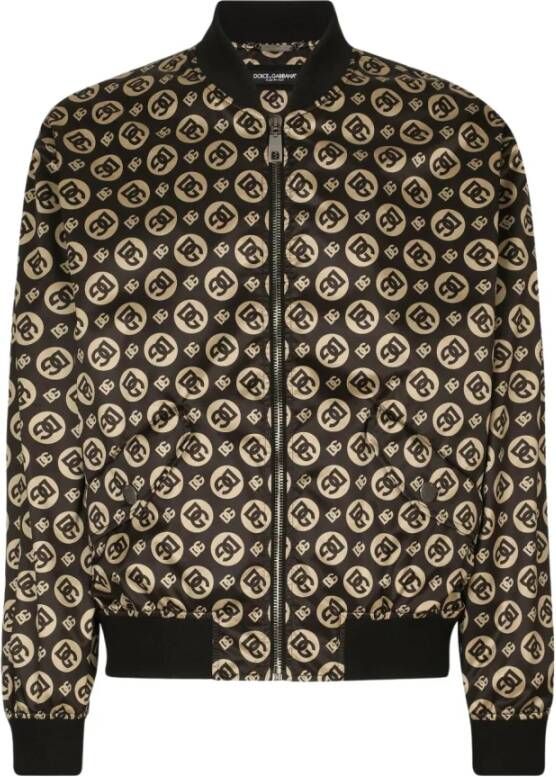 Dolce & Gabbana Logo Print Opstaande Kraag Jassen Black Heren