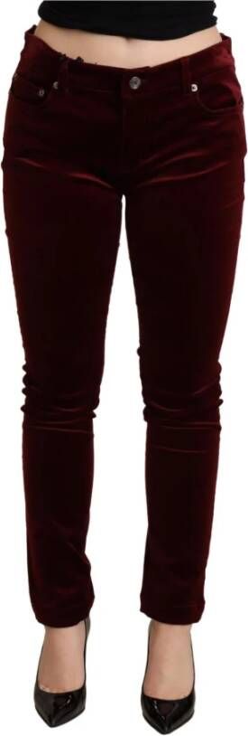 Dolce & Gabbana Red Velvet Skinny Trouser Cotton Stretch Pants Rood Dames - Foto 1