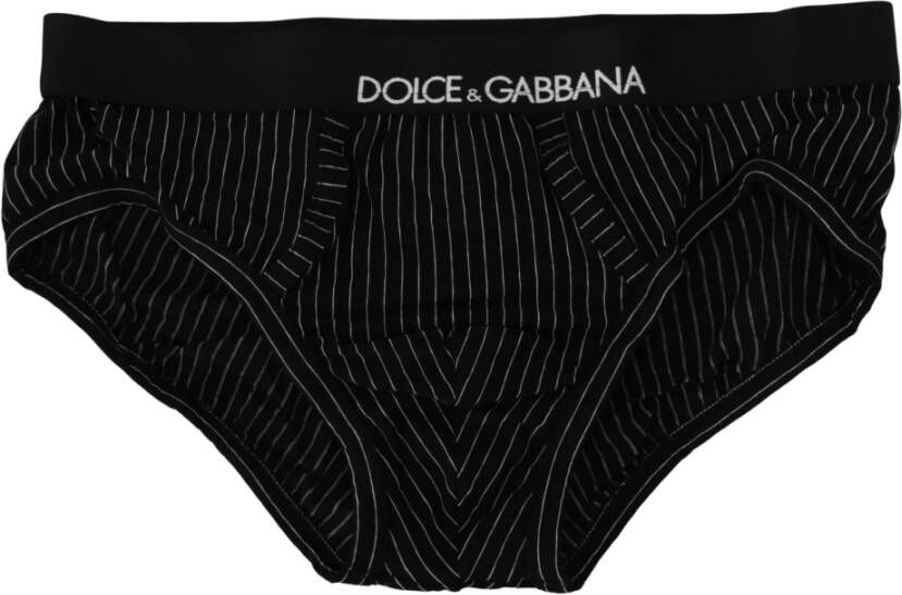 Dolce & Gabbana Zwart Gestreept Katoenen Brando Brief Ondergoed Black Heren