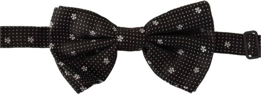 Dolce & Gabbana Zwart Witte Polka Dot Zijden Hals Papillon Stropdas Black Heren