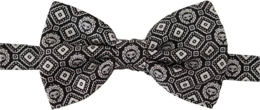 Dolce & Gabbana Zwart Wit Zijden Verstelbare Hals Papillon Stropdas Black Heren