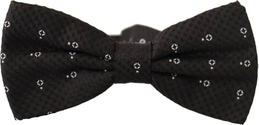 Dolce & Gabbana Zwart Witte Polka Dot Zijden Hals Papillon Stropdas Black Heren