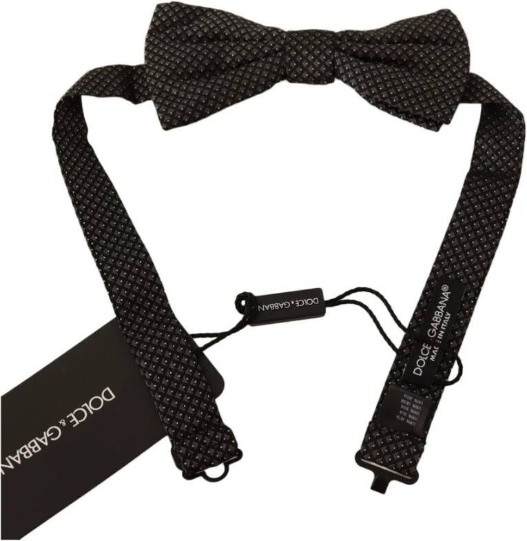 Dolce & Gabbana Black Patterned Silk Adjustable Neck Papillon Bow Tie Zwart Heren