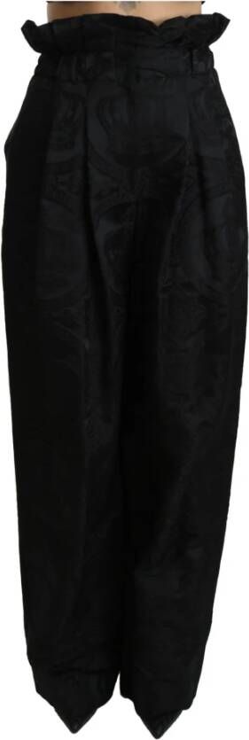 Dolce & Gabbana Brocade hoge taille wijde pijpen katoenen broek Zwart Dames