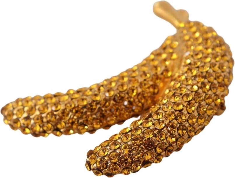 Dolce & Gabbana Gouden Bananen Kristallen Speld met Gele Rhinestone Accenten Yellow Dames