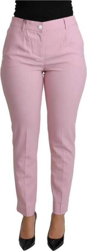 Dolce & Gabbana Roze wollen stretch broek met hoge taille Pink Dames
