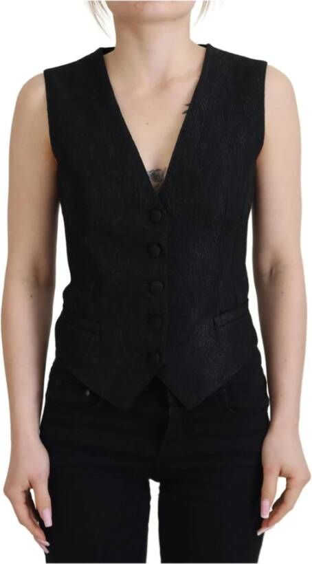 Dolce & Gabbana Brokaat Waistcoat Vest Gloednieuw Gemaakt in Italië Black Dames