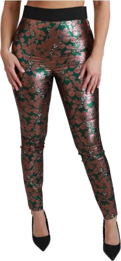 Dolce & Gabbana Green Bronze Leaf Tights Skinny Pants Groen Dames