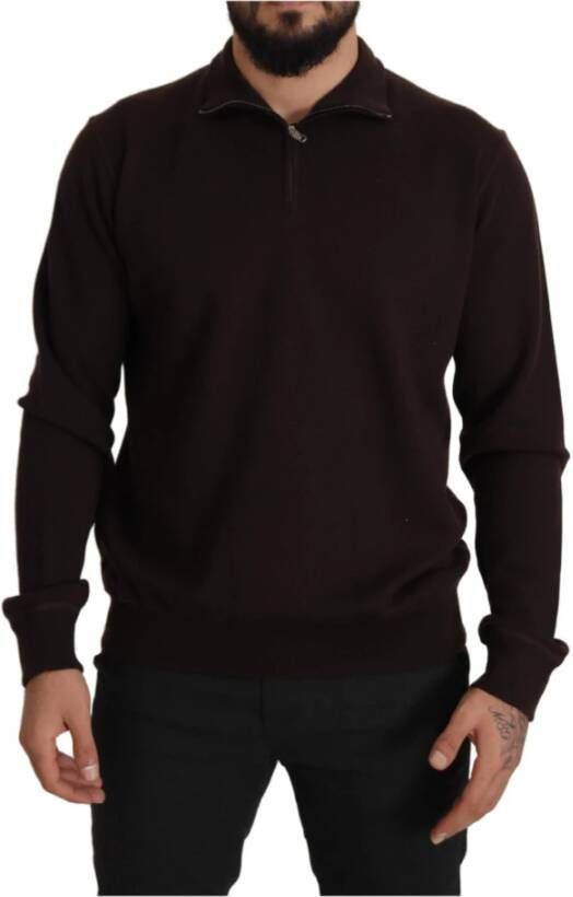 Dolce & Gabbana Brown Cashmere Collared Pullover Sweater Bruin Heren