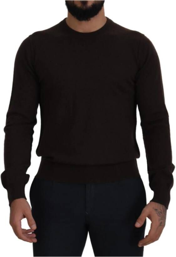 Dolce & Gabbana Bruine Cashmere Crew Neck Pullover Sweater Brown Heren