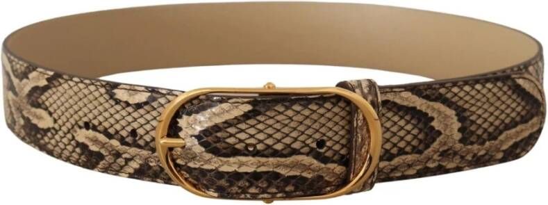 Dolce & Gabbana Brown Exotic Leather Gold Oval Buckle Belt Bruin Dames