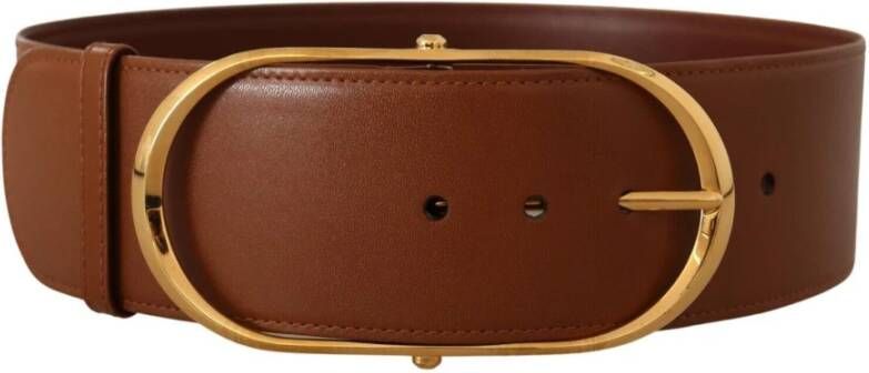 Dolce & Gabbana Brown Leather Gold Metal Oval Buckle Belt Bruin Dames
