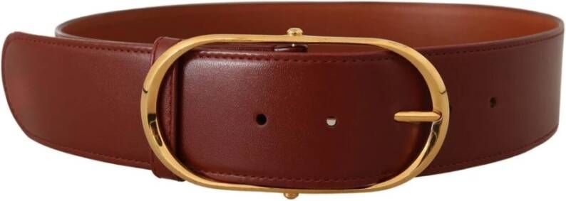 Dolce & Gabbana Brown Leather Gold Metal Oval Buckle Belt Bruin Unisex