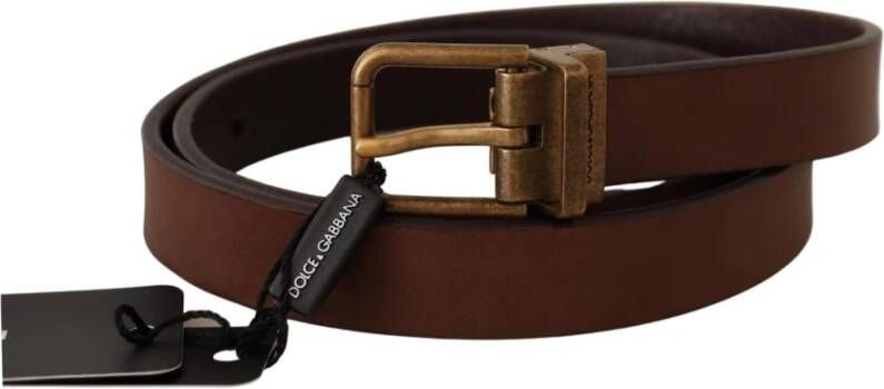 Dolce & Gabbana Brown Leather Rustic Buckle Cintura Belt Bruin Heren