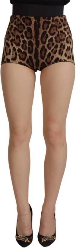 Dolce & Gabbana Brown Leopard Silk Stretch Hot Pants Shorts Bruin Dames