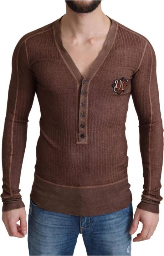 Dolce & Gabbana Brown Logo Button Cardigan V-neck Sweater Roze Heren