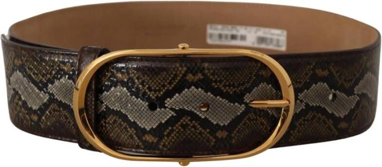 Dolce & Gabbana Brown Python Leather Gold Oval Buckle Belt Bruin Unisex