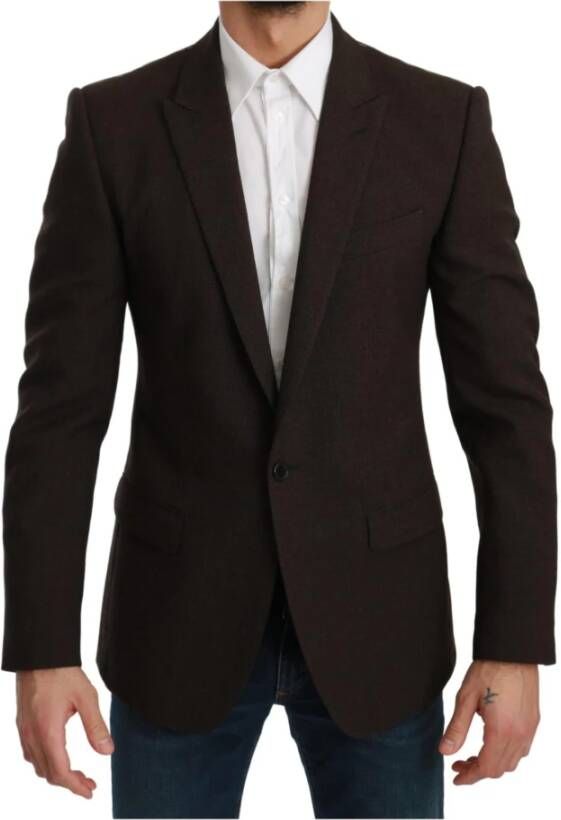 Dolce & Gabbana Brown Slim Fit Coat Jacket Martini Blazerjas Bruin Heren