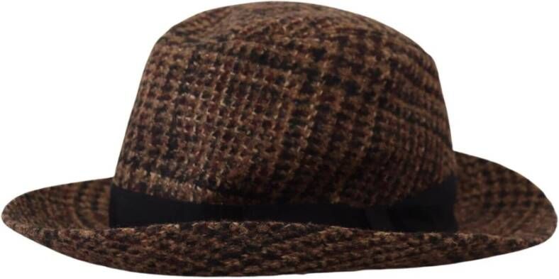 Dolce & Gabbana Brown Tweed Wool Logo Fedora Trilby Hat Bruin Heren