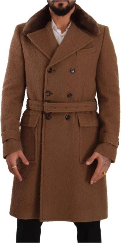 Dolce & Gabbana Brown Wool Long Double Breasted Overcoat Jacket Bruin Heren