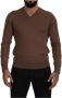 Dolce & Gabbana Brown Wool Men V-neck Pullover Sweater Bruin Heren - Thumbnail 1