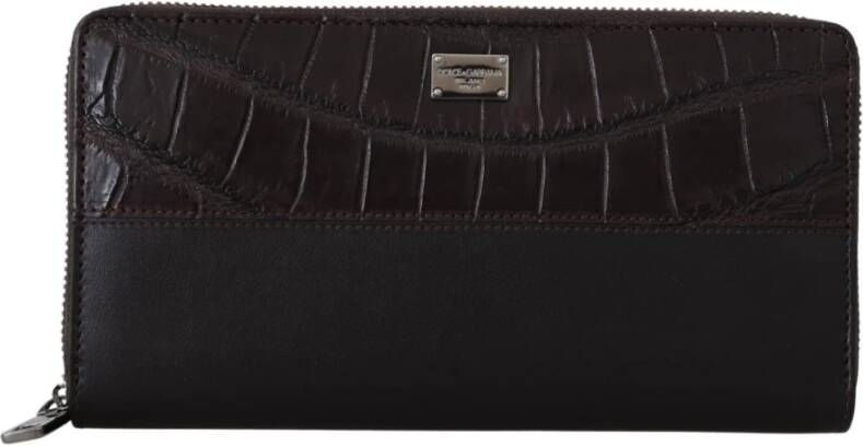Dolce & Gabbana Brown Zip Around Continental Clutch Exotic Leather Wallet Bruin Dames