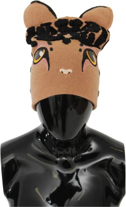 Dolce & Gabbana Bruine Cats Eye Geborduurde Beanie Muts Bruin Dames