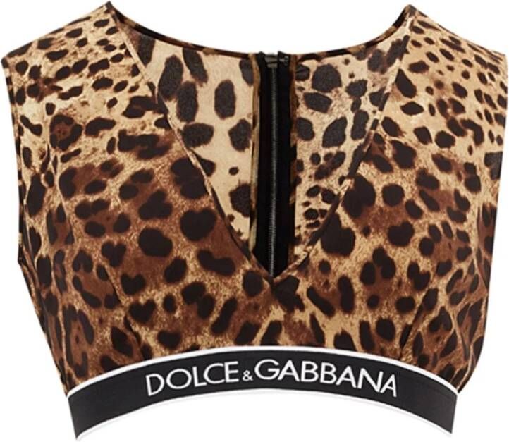 Dolce & Gabbana Bruine Leopard Print V-hals Top Brown Dames