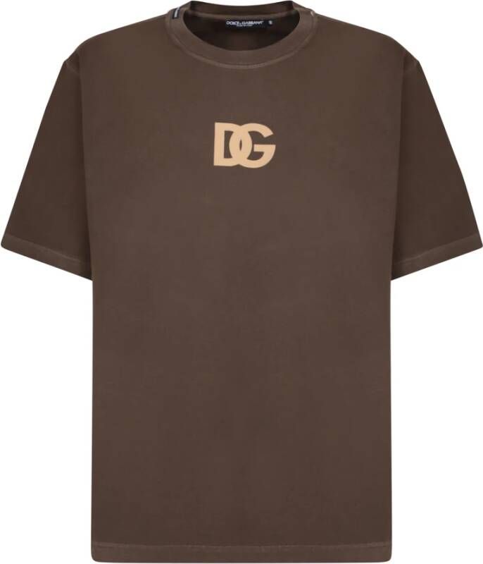 Dolce & Gabbana Bruine Logo Print T-Shirt voor Heren Bruin Heren